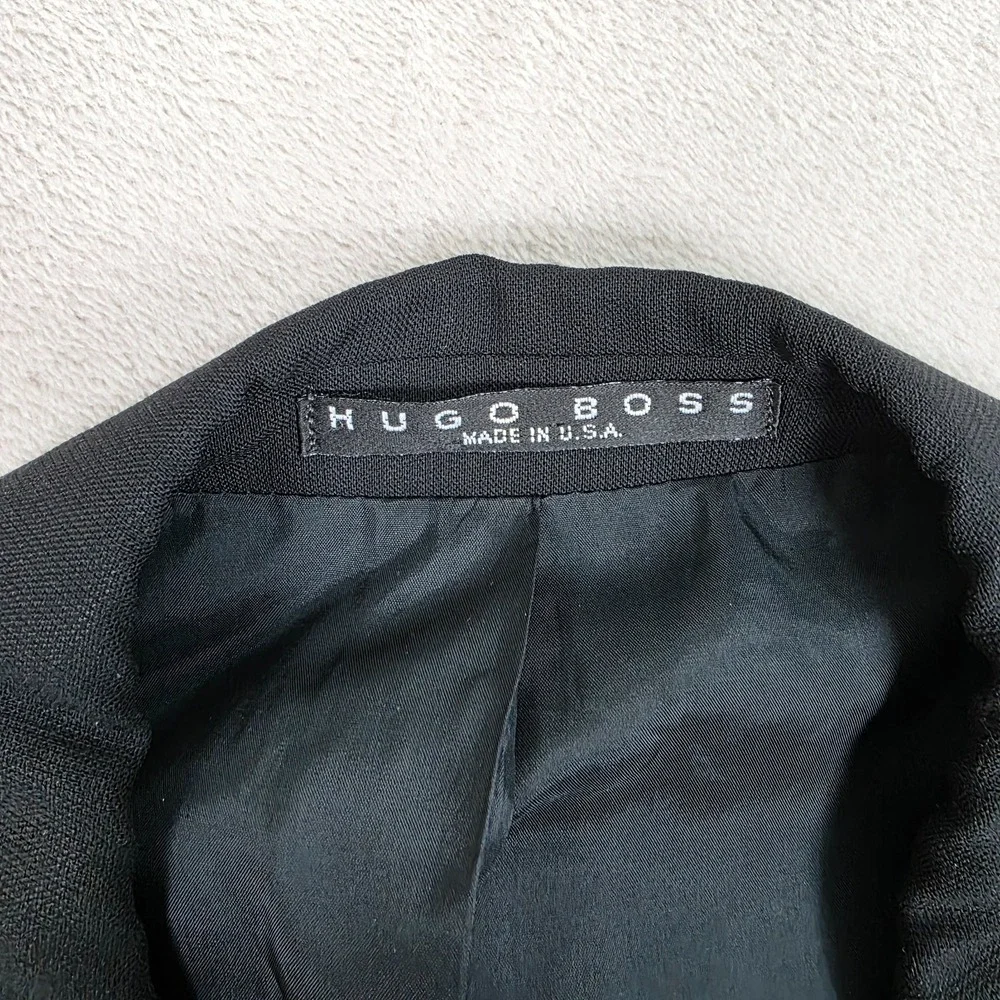 VINTAGE Hugo Boss Blazer Mens 44R Black Wool‎ Sport Coat Jacket Made In USA